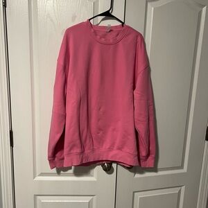 2XL Pink Fleece-Lined Crewneck Sweatshirt - Bright Pink